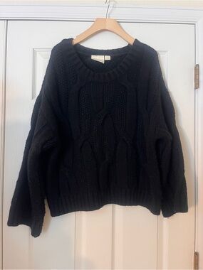 Anthropologie Maeve Black Cable Knit Women's Sweater - Classic Pullover